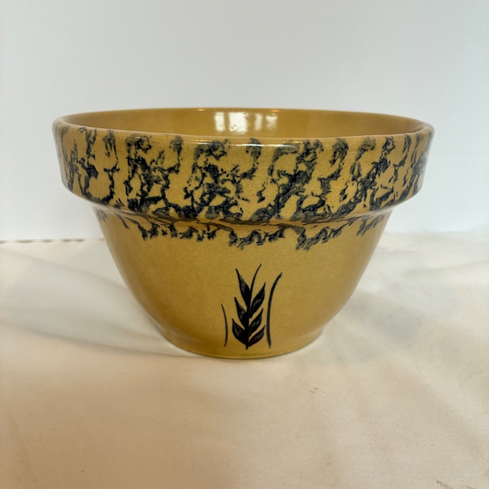 Vtg RRP Co Roseville Pottery Mixing Bowl Wheat Spongeware Farmhouse Country